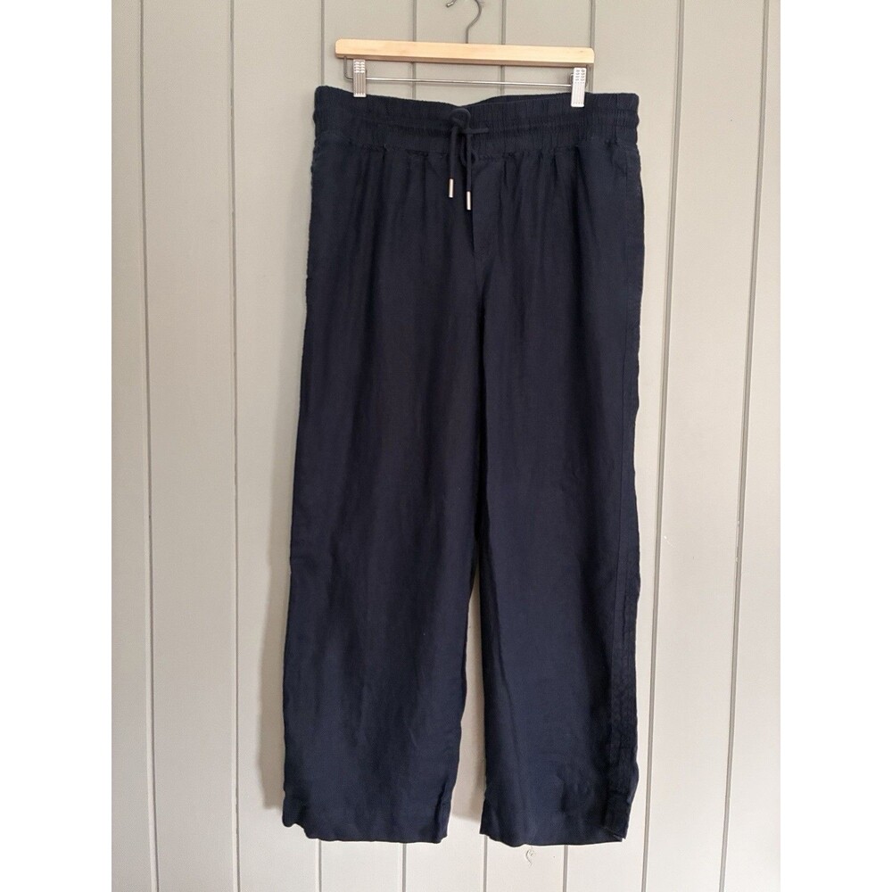Quince Pants 1X 100% European Linen Wide Leg Deep Navy Blue Drawstring Pull-On